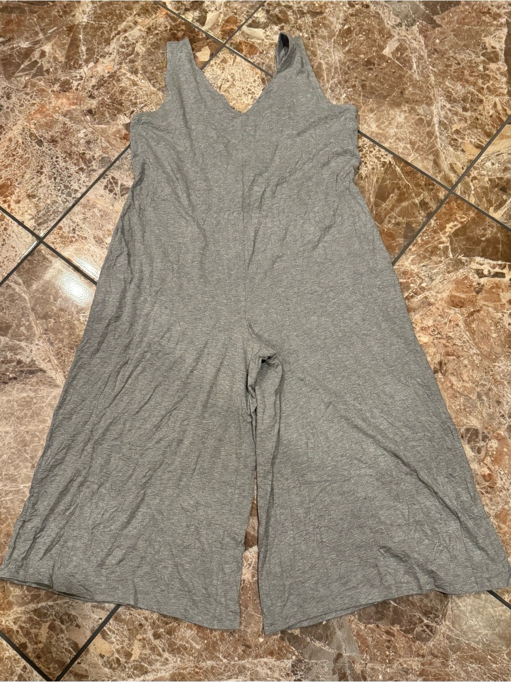 AnyBody Heather Gray Wide-Leg V-Neck Jumpsuit